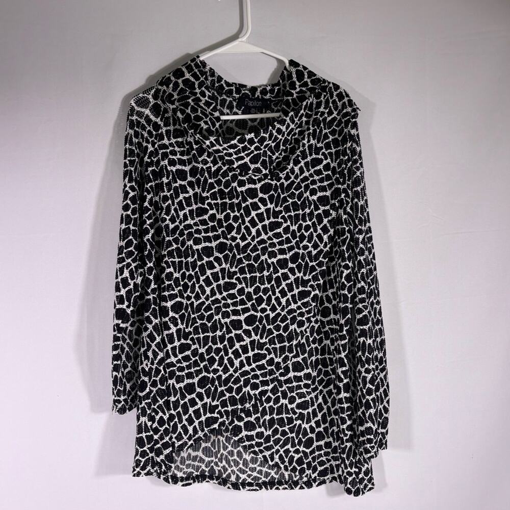 NWT Papillon Blanc Black & White Animal Print Textured Long Sleeve Top XXL 0755